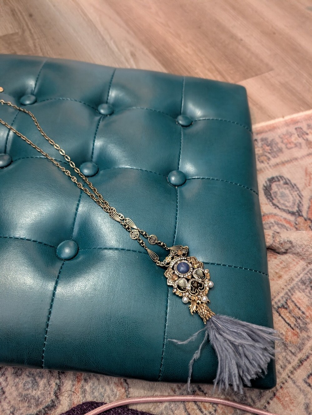 Chloe + Isabel Gold Filigree Pendant Necklace with Gray Tassel